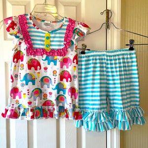 Girls Elephant Ruffle Shorts Set